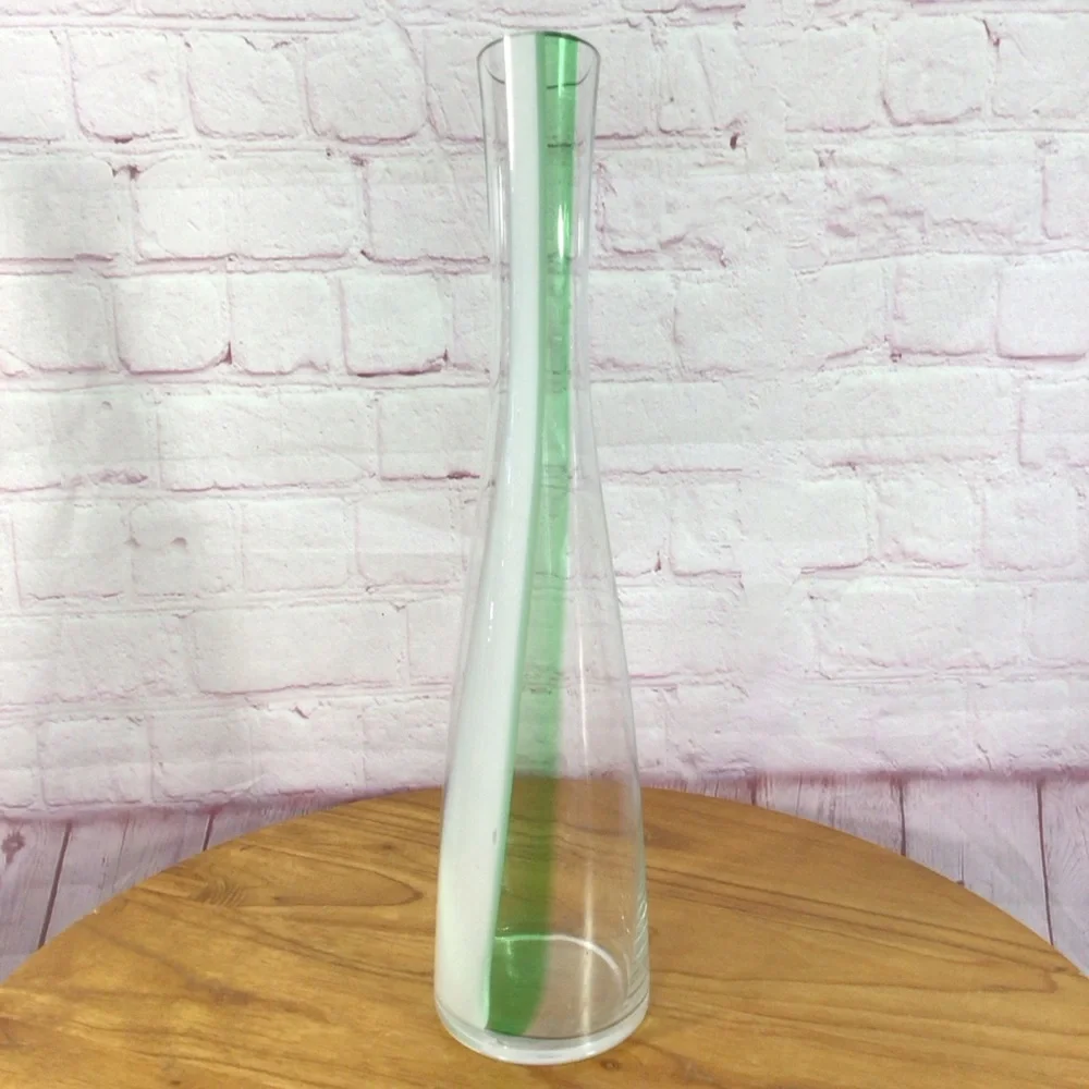 Green and White Stripe Glass Flower Vase - Picture 3 of 6